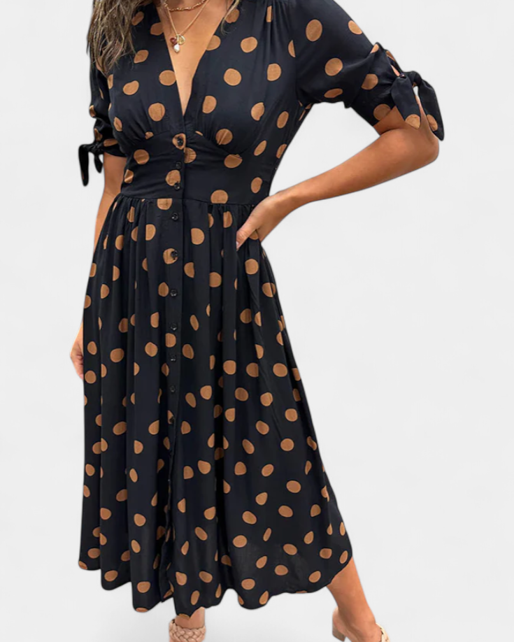 Lizzie Vestido Midi de Lunares con Escote en V Profundo