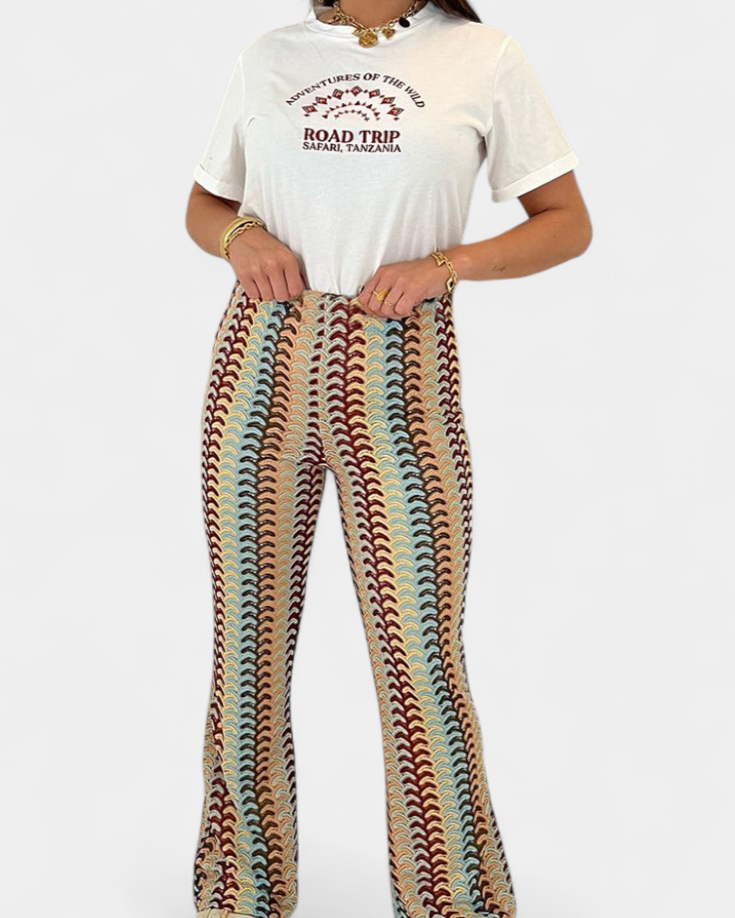 Carlie Pantalón Acampanado Estampado Retro
