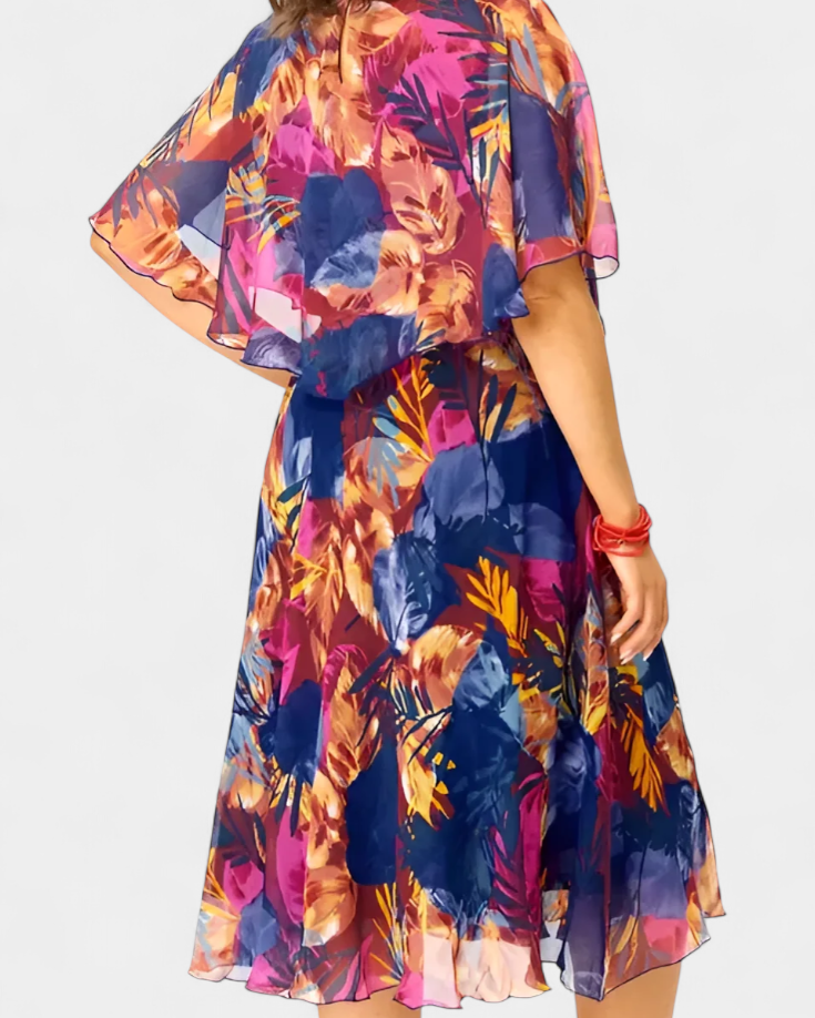 Ellerie Vestido Tropical Fluido con Corte Holgado y Estampado Vibrante