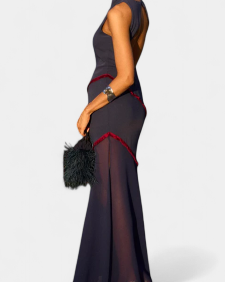 Orfila Vestido Midi Bodycon con Gasa y Flecos a Contraste