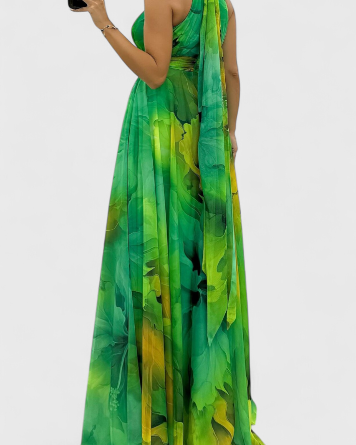 Caprice Vestido Maxi de Gasa con Estampado Floral y Cuello Halter