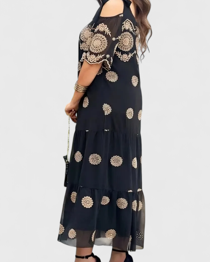 Cathy Vestido de Verano Elegante de Malla con Diseño Hueco y Corte Fluido