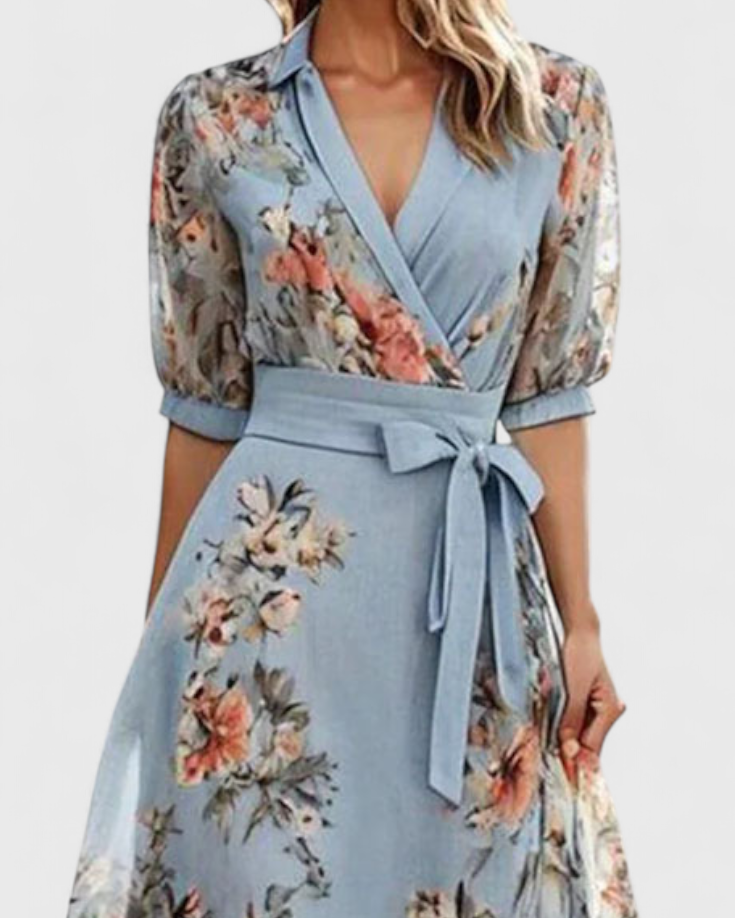 Arlet Vestido Midi Floral con Escote en V y Silueta Femenina