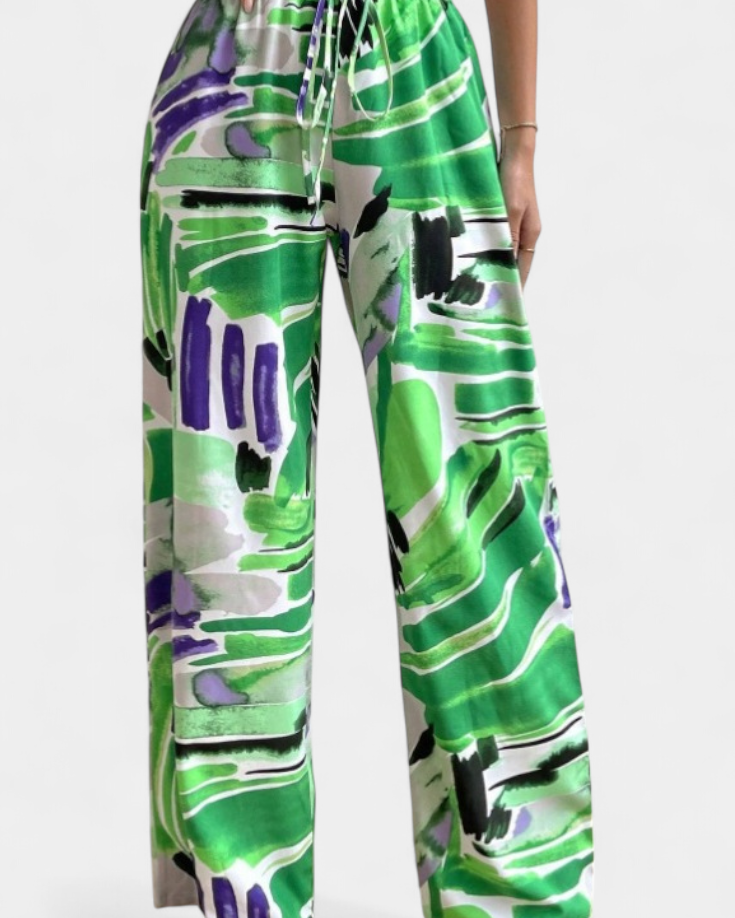 Senda | Pantalones de Pierna Ancha con Estampado Abstracto