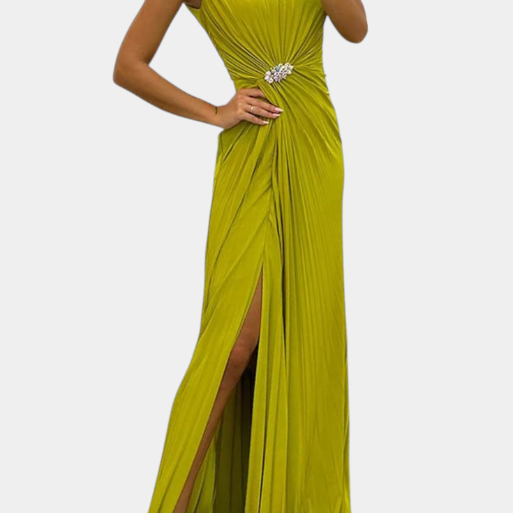 Shiloh | Vestido Maxi Plisado con Abertura Lateral y Escote Cruzado