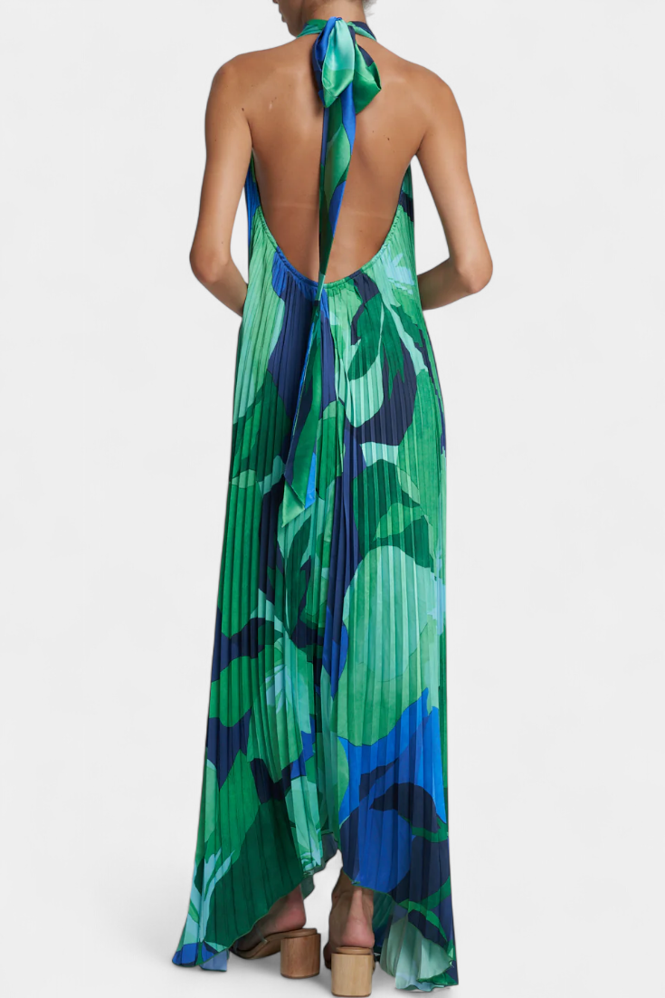 Gisella Vestido Largo Plisado con Escote Halter y Movimiento Elegante