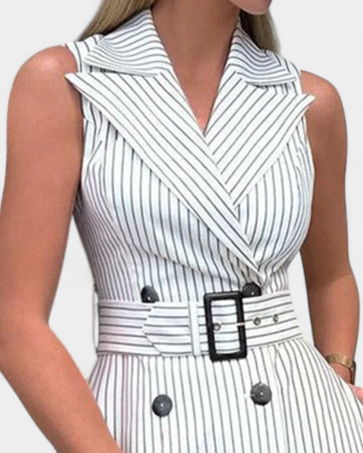 Diana Vestido Camisero Midi a Rayas con Cintura Anudada