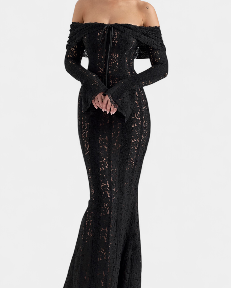 Rosalie Vestido Maxi Off-Shoulder de Encaje