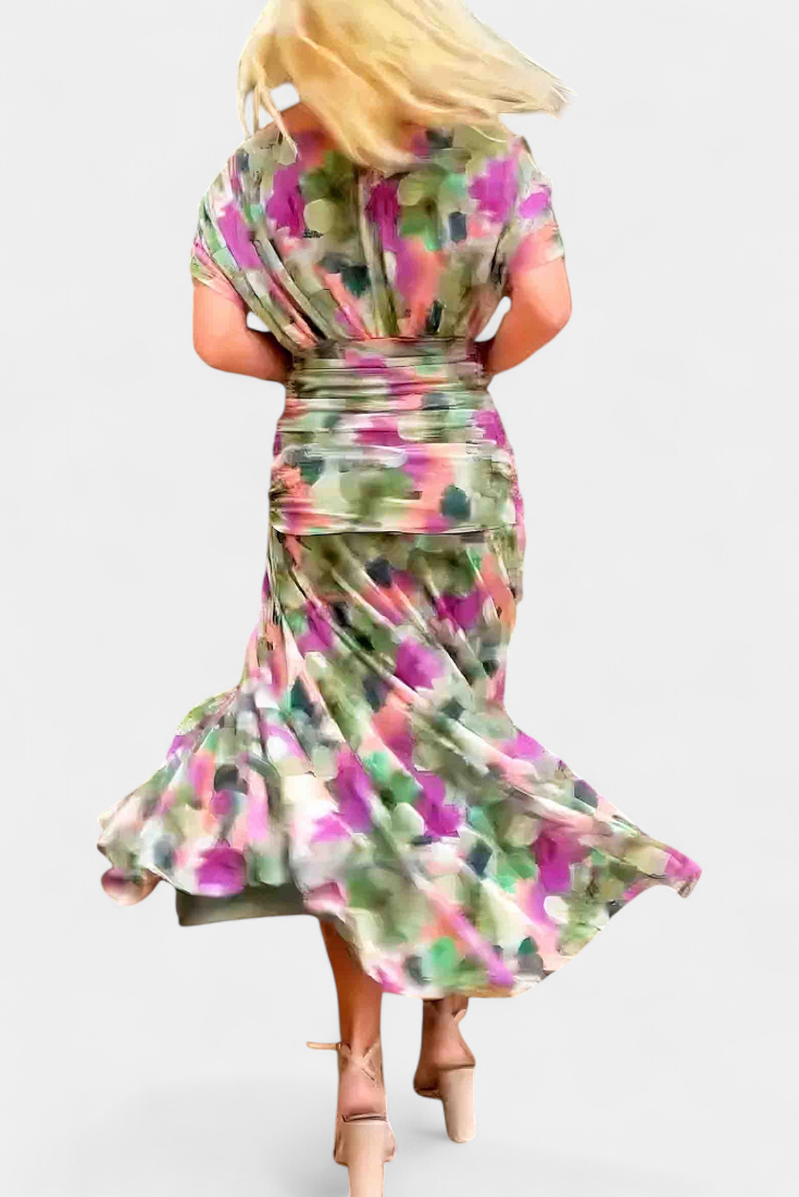 Vestido Largo Floral con Escote en V y Elegancia Romántica