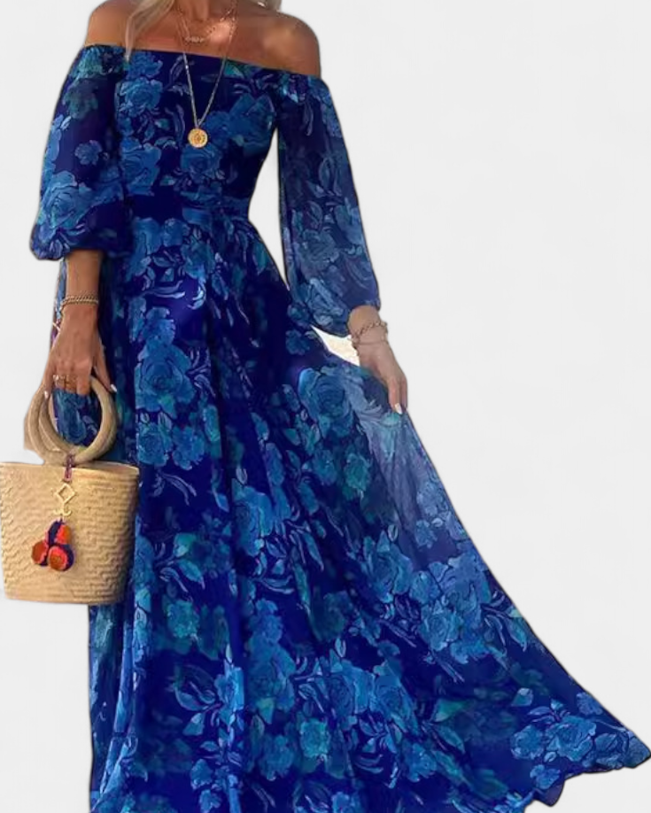 Davina Vestido Largo Off-Shoulder con Estampado Floral Romántico