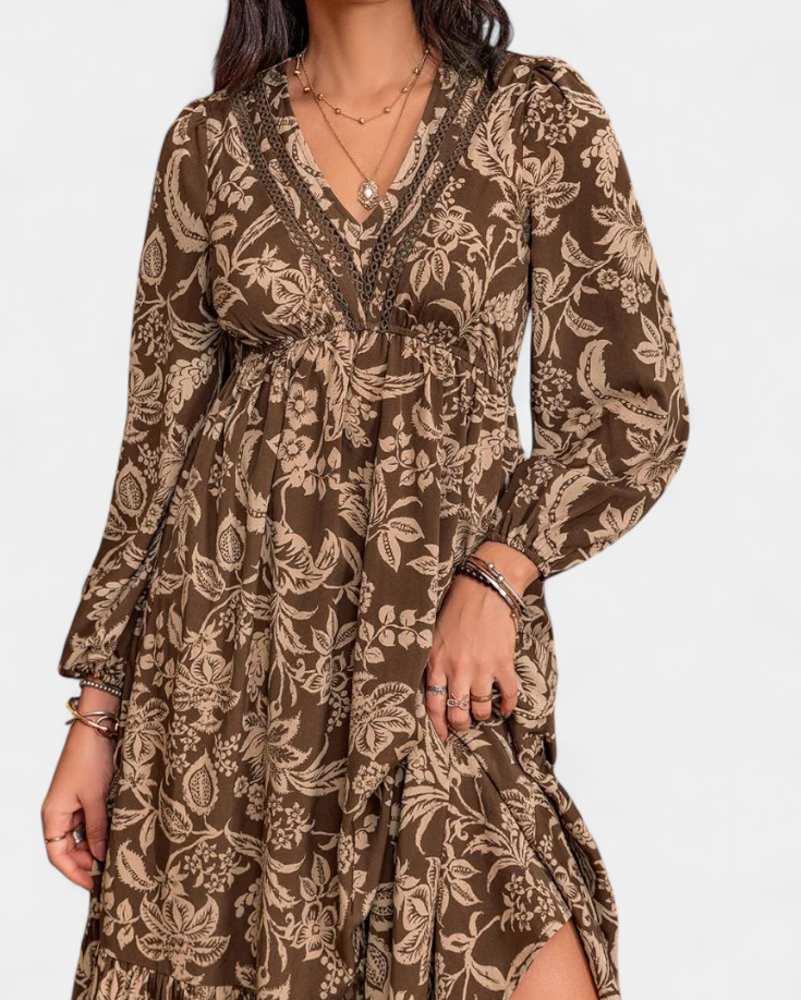 Lunetta Vestido Maxi Bohemio con Estampado Floral y Mangas Farol