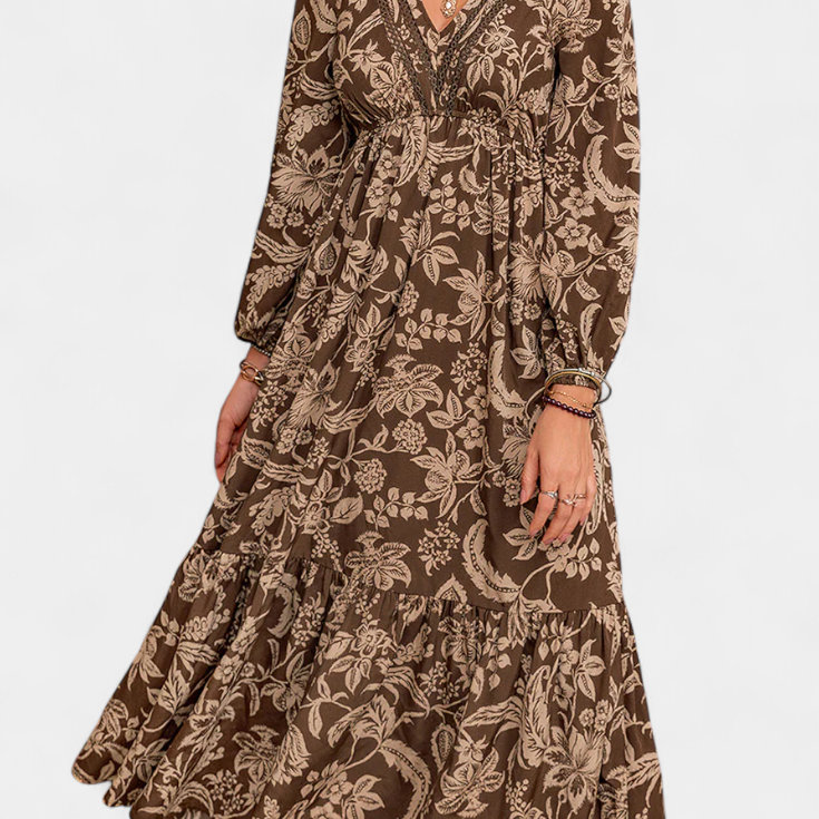 Lunetta Vestido Maxi Bohemio con Estampado Floral y Mangas Farol