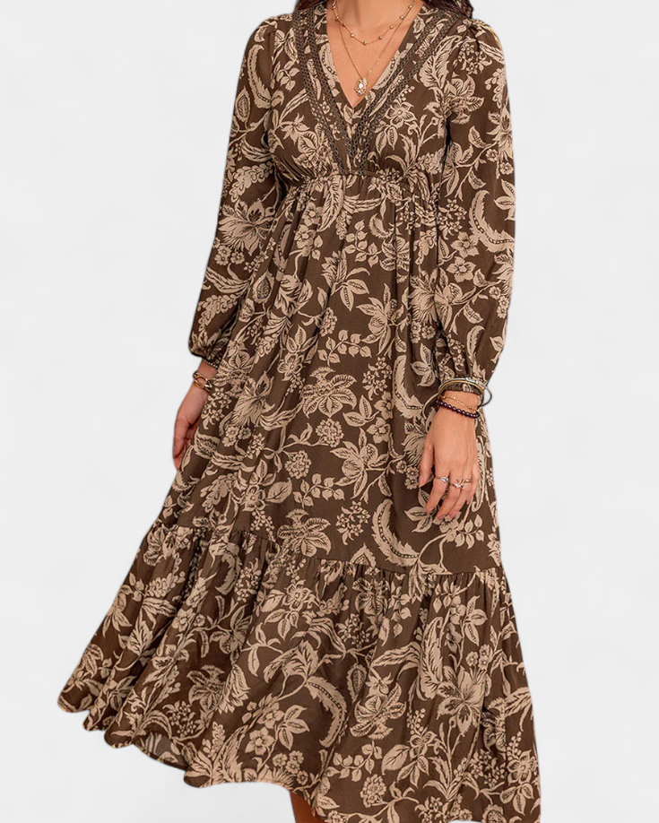 Lunetta Vestido Maxi Bohemio con Estampado Floral y Mangas Farol