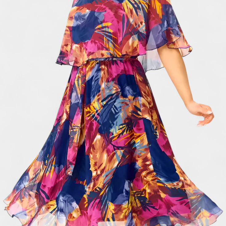 Ellerie Vestido Tropical Fluido con Corte Holgado y Estampado Vibrante