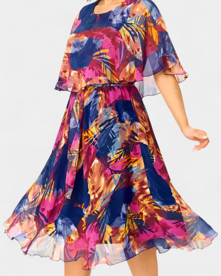 Ellerie Vestido Tropical Fluido con Corte Holgado y Estampado Vibrante