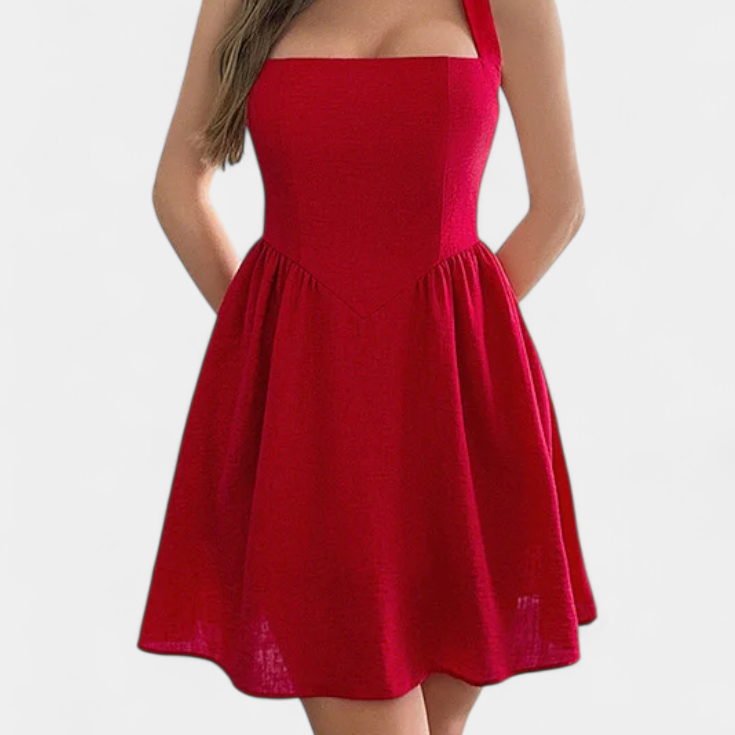 Kassandra Vestido Mini Halter con Espalda Abierta y Silueta Evasé
