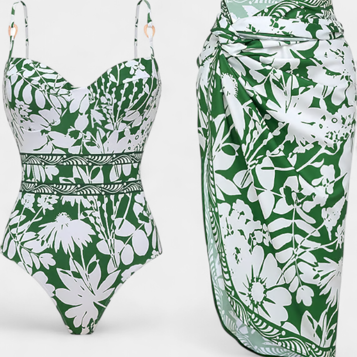 Ahriam | Bañador Entero con Vestido de Tirantes y Estampado de Sombras Naturales