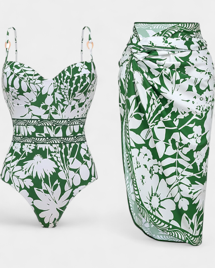 Ahriam | Bañador Entero con Vestido de Tirantes y Estampado de Sombras Naturales