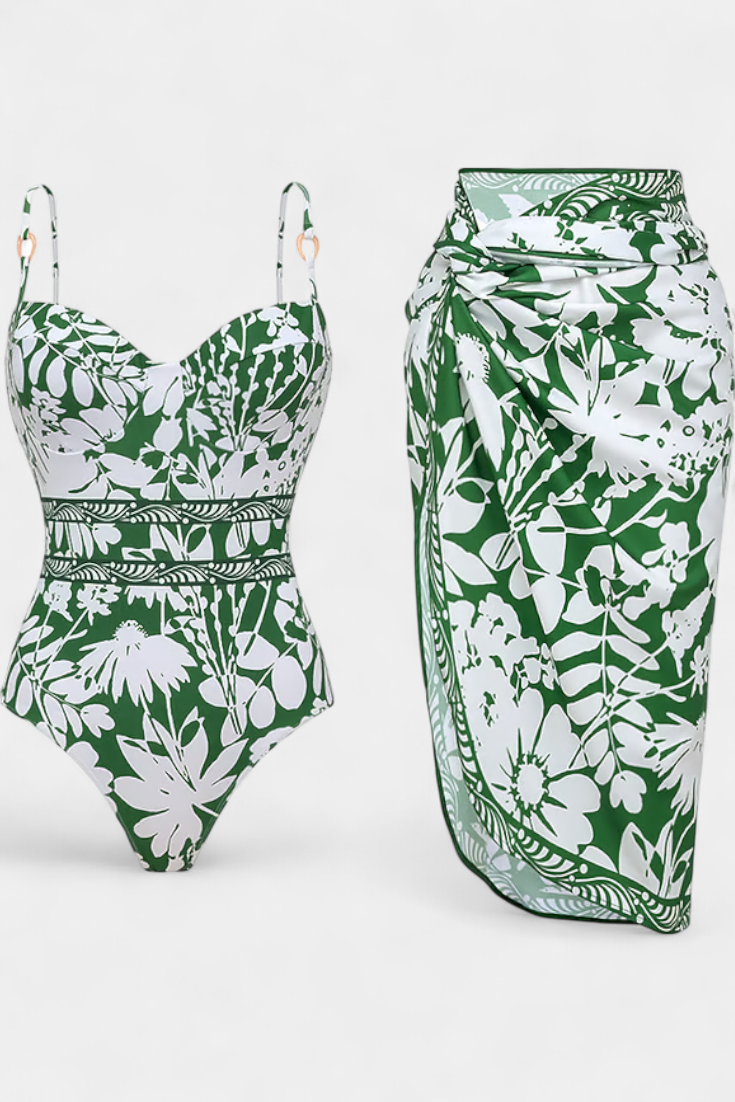 Ahriam | Bañador Entero con Vestido de Tirantes y Estampado de Sombras Naturales