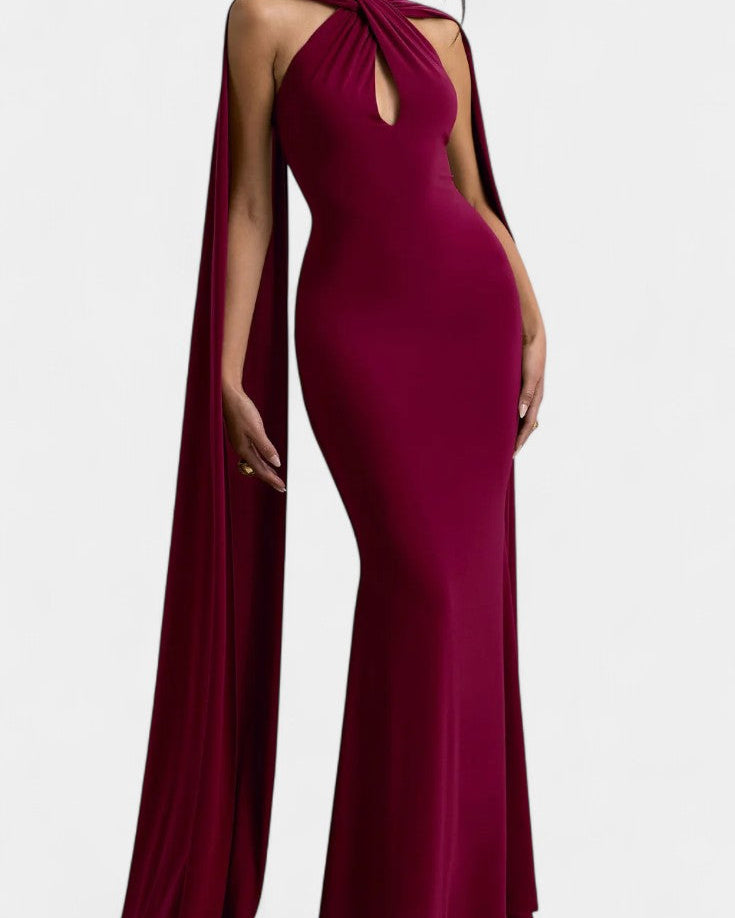 Faffienia Vestido Maxi con Escote Halter y Corte en Forma de Llave