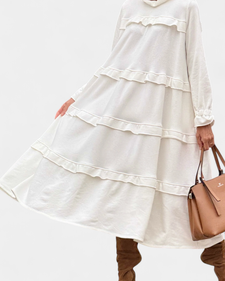 Jada Vestido Sudadera con Volantes y Silueta Casual-Chic