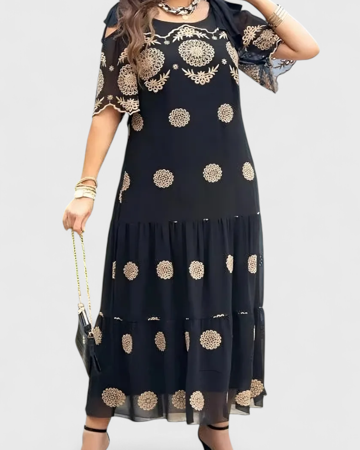 Cathy Vestido de Verano Elegante de Malla con Diseño Hueco y Corte Fluido