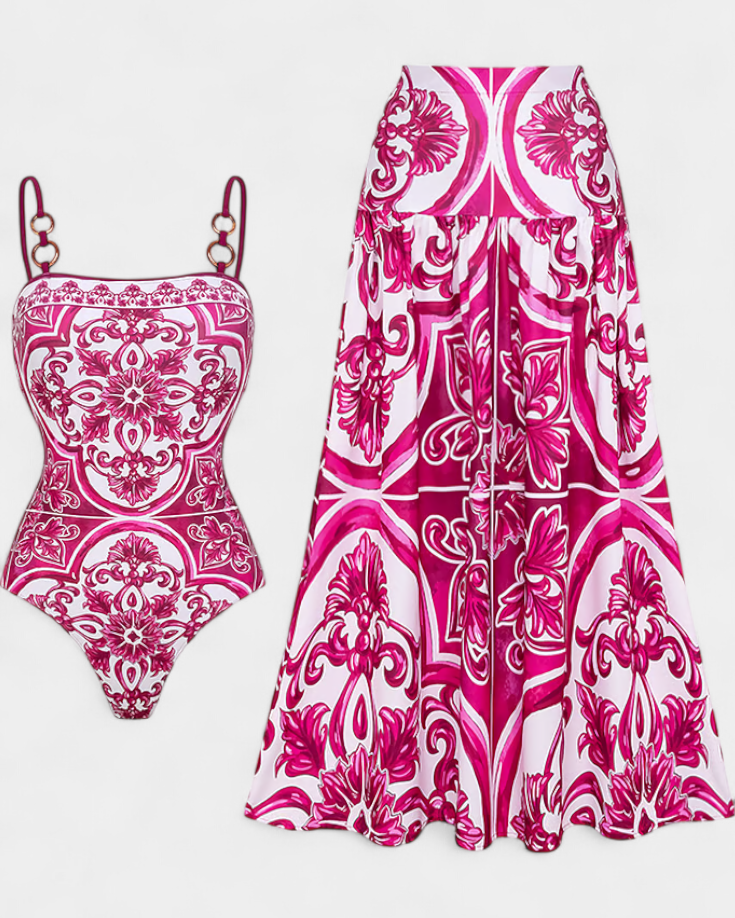 Ahria | Conjunto de Baño Estampado con Vestido de Tirantes