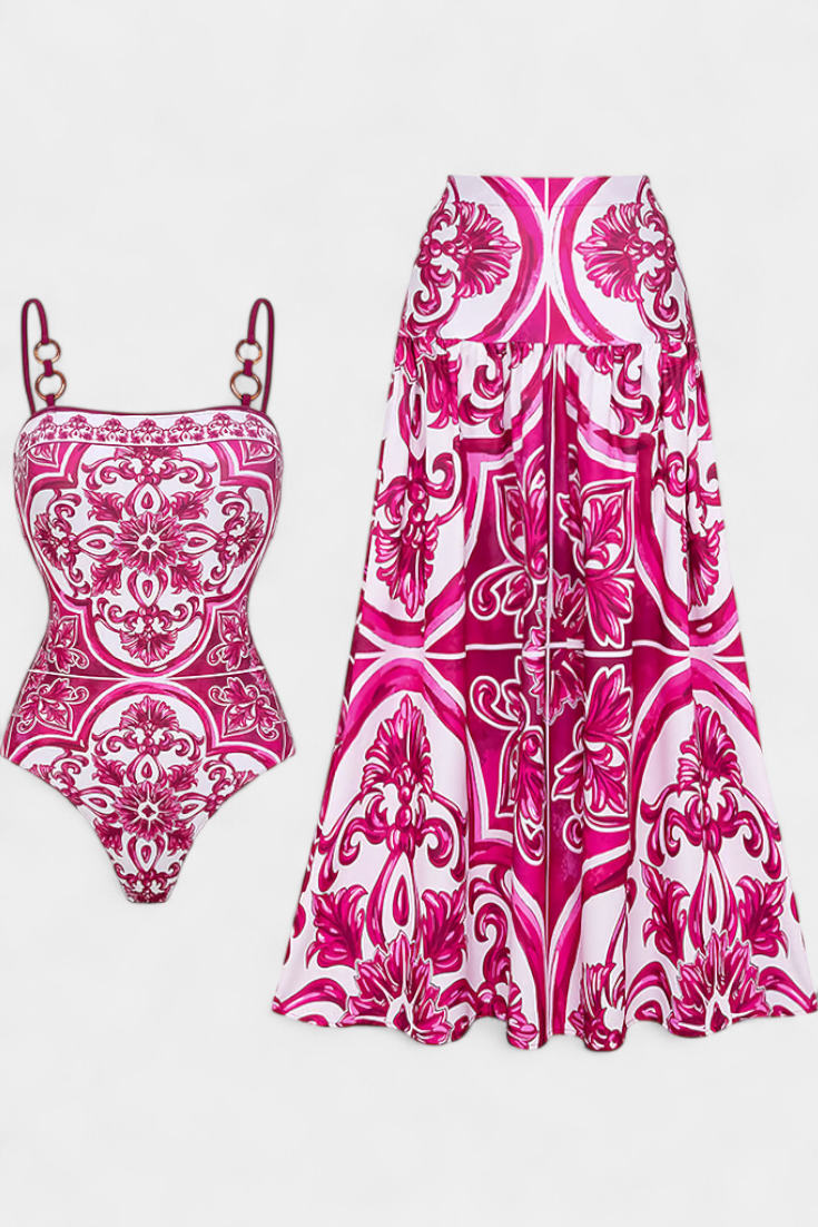 Ahria | Conjunto de Baño Estampado con Vestido de Tirantes