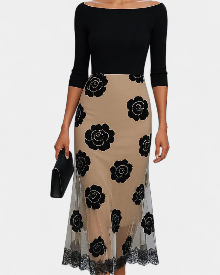 Halsey Vestido Midi Elegancia Contrastada