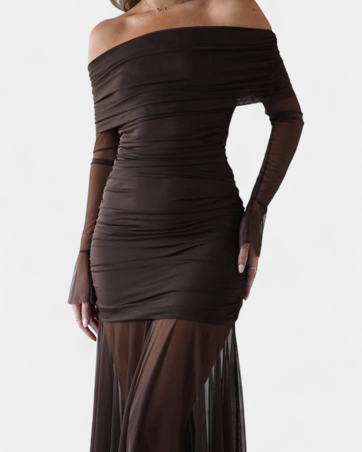 Desiree Vestido Maxi Strapless con Fruncidos Esculturales