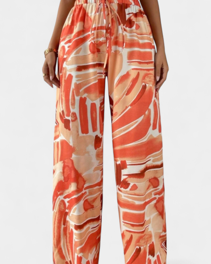 Senda Pantalones de Pierna Ancha con Estampado Abstracto