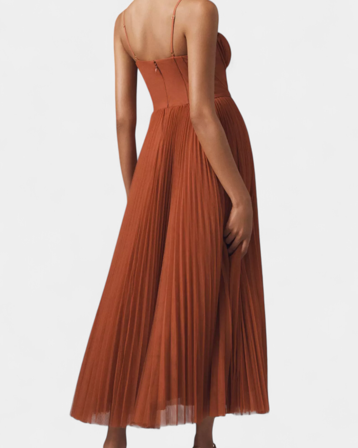 Ottilie Vestido de Chiffon Plisado con Corsé Esculpido y Escote Corazón