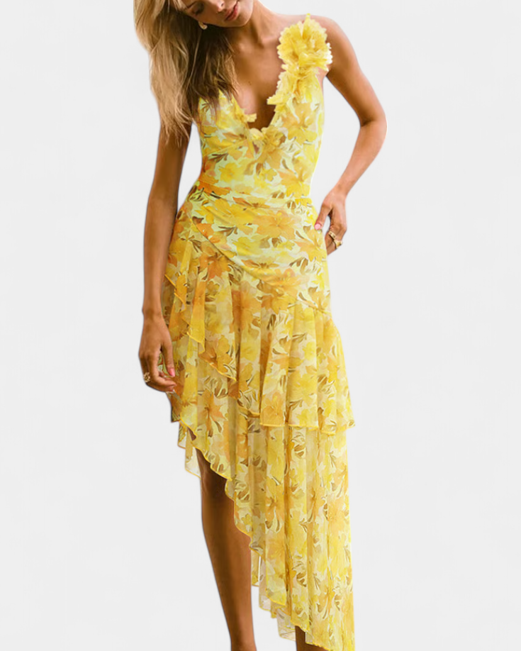 Ahria | Bañador Entero Floral con Lirios Amarillos y Vestido a Juego