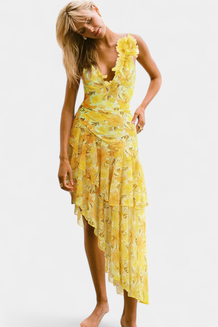 Ahria | Bañador Entero Floral con Lirios Amarillos y Vestido a Juego