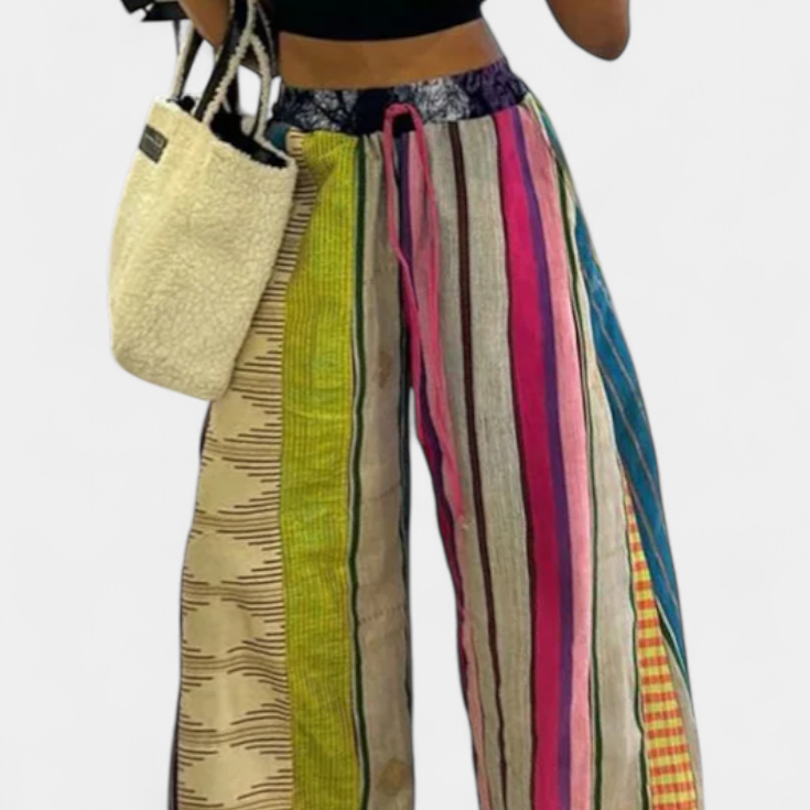 Claudine | Pantalones Casual de Pierna Ancha con Estampado a Rayas
