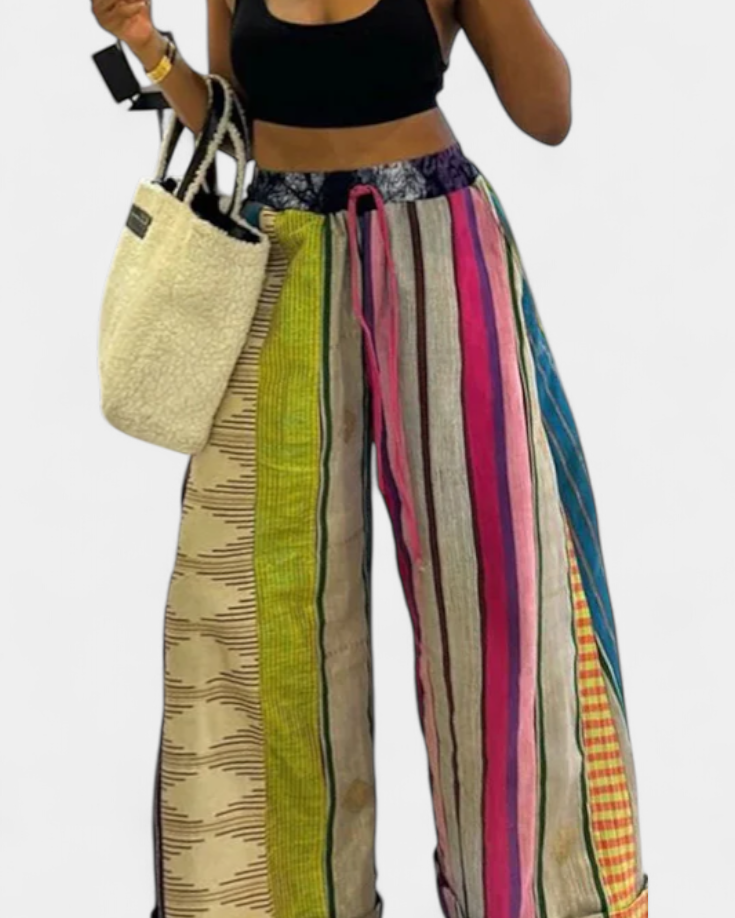 Claudine | Pantalones Casual de Pierna Ancha con Estampado a Rayas