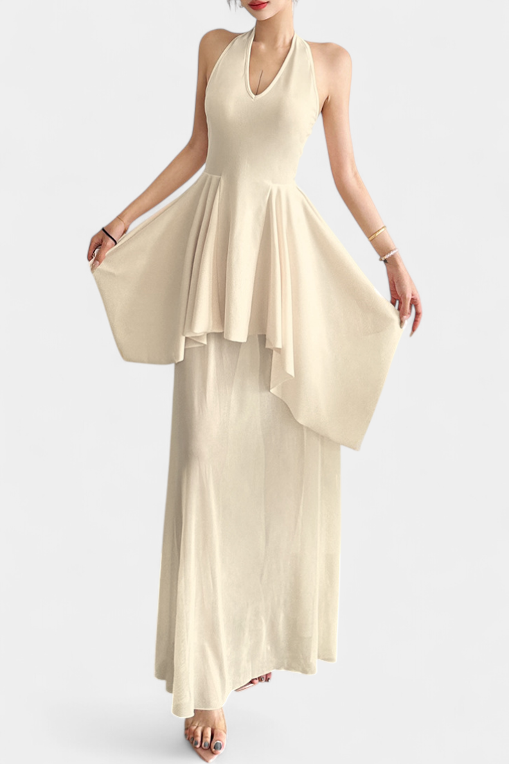 Hollis Vestido Largo con Escote Halter y Espalda Descubierta
