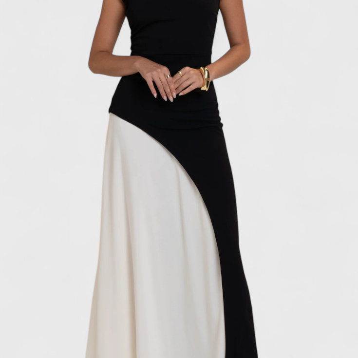 Mallory Vestido Midi Bicolor de Corte Recto y Silueta Definida