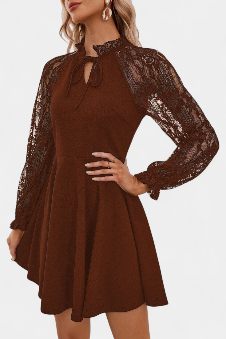 Jasella Vestido Mini de Encaje Floral con Mangas Largas