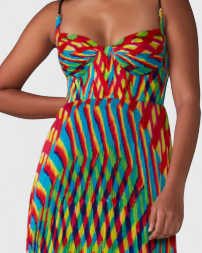 Janis Vestido Maxi con Estampado Artístico y Escote Halter Sweetheart