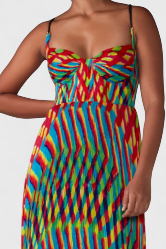Janis Vestido Maxi con Estampado Artístico y Escote Halter Sweetheart