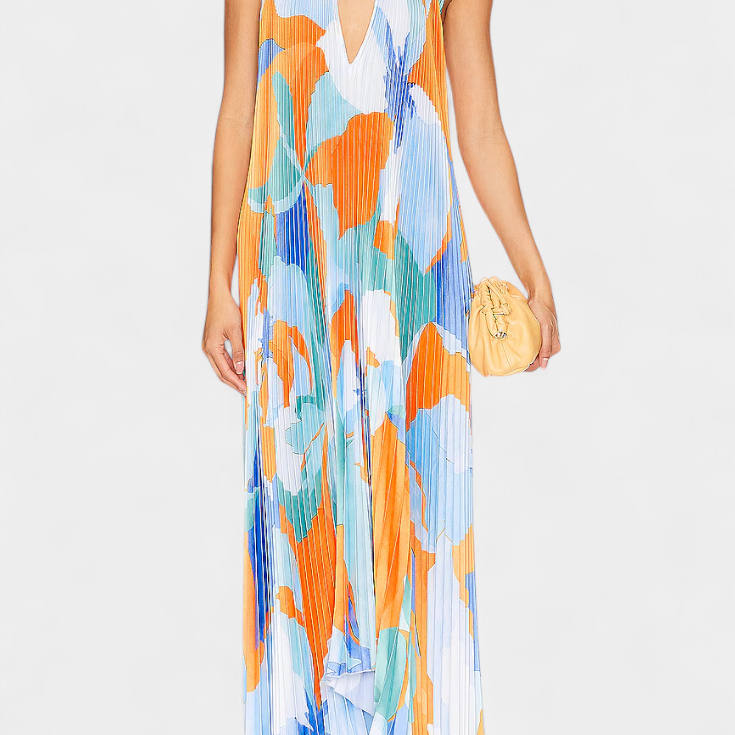 Gisella Vestido Largo Plisado con Escote Halter y Movimiento Elegante