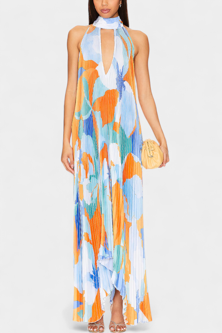 Gisella Vestido Largo Plisado con Escote Halter y Movimiento Elegante