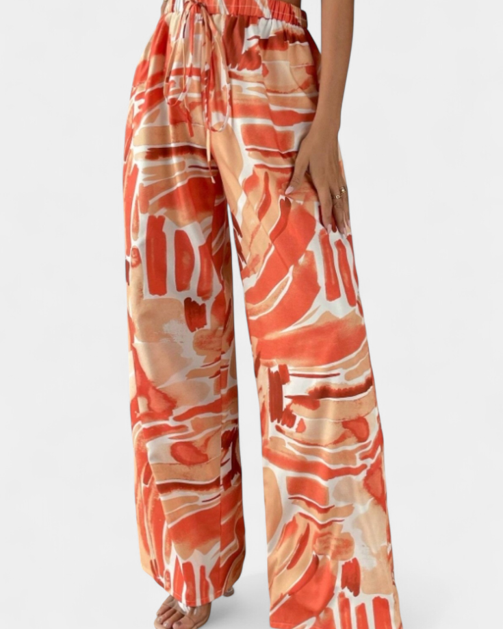 Senda | Pantalones de Pierna Ancha con Estampado Abstracto