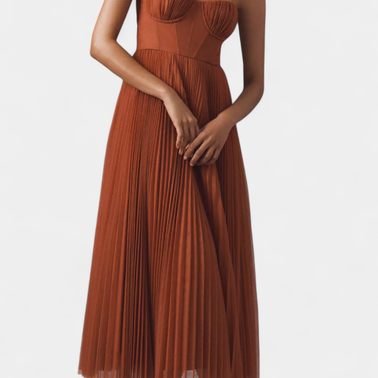 Ottilie Vestido de Chiffon Plisado con Corsé Esculpido y Escote Corazón