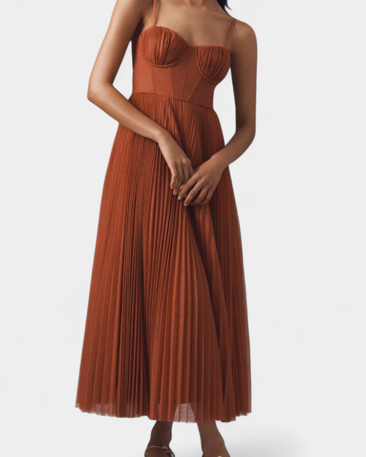 Ottilie Vestido de Chiffon Plisado con Corsé Esculpido y Escote Corazón