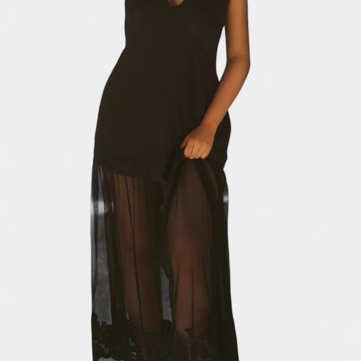 Ersilien Vestido Sheer con Superposición Semitransparente y Forro Ceñido