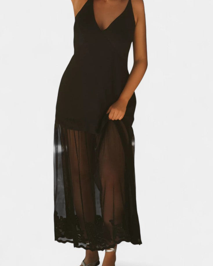 Ersilien Vestido Sheer con Superposición Semitransparente y Forro Ceñido