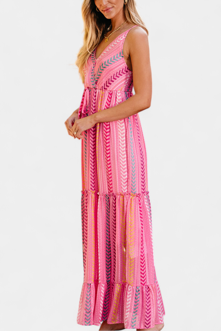Asunción Vestido Largo Rosa de Rayas Multicolor