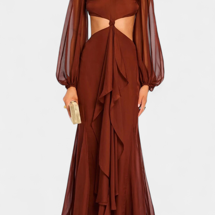 Delanie Vestido Maxi con Cutout y Volantes Dramáticos